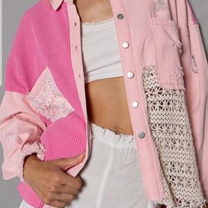 NWT POL PINK Lace Accented Jacket Shirt